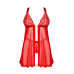 Бебі-дол Obsessive Elianes babydoll & thong, M/L, червоний, мереживний ліф, трусики-танга в наборі