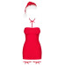 Новорічна сорочка Obsessive Kissmas chemise, S/M, червона, чокер, гартери та шапочка з помпоном