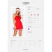 Новорічна сорочка Obsessive Kissmas chemise, S/M, червона, чокер, гартери та шапочка з помпоном