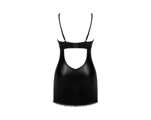 Сорочка Obsessive Norides chemise & thong, XS/S, обтисла, з мокрим ефектом, стрінги в комплекті