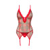 Корсет Obsessive Jollymore corset, M/L, у клітинку, з мереживом, пажі для панчіх, стрінги в комплекті