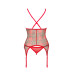 Корсет Obsessive Jollymore corset, M/L, у клітинку, з мереживом, пажі для панчіх, стрінги в комплекті