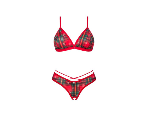 Комплект Obsessive Ms Merrilo 2-pcs set, XS/S, м’який бюстгальтер та трусики з доступом і з помпоном