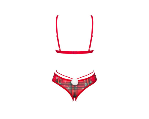 Комплект Obsessive Ms Merrilo 2-pcs set, XS/S, м’який бюстгальтер та трусики з доступом і з помпоном