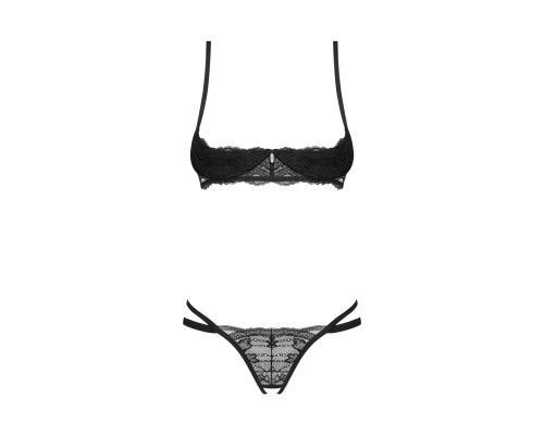 Комплект Obsessive Nutris 2-pcs crotchless set, XL/2XL, ліф з відкритими чашками, трусики з доступом