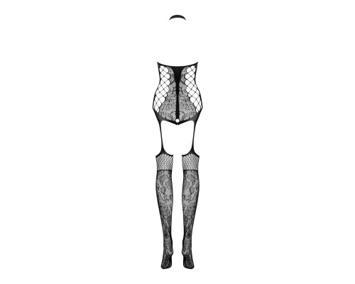 Бодістокінг Obsessive Bodystocking F240, XL/XXL, чорний, мереживний малюнок, імітація боді з панчохами