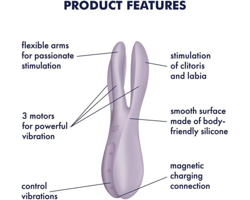 Кліторальний вібратор Satisfyer Threesome 2 Violet, 3 гнучкі пальчики, 3 мотори