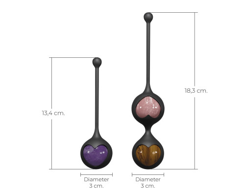Вагінальні кульки Adrien Lastic Harmony Stones, напівдорогоцінне каміння, діаметр 3 см, 2 тримачі