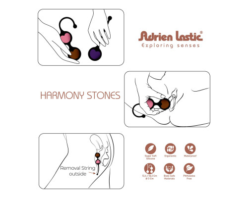 Вагінальні кульки Adrien Lastic Harmony Stones, напівдорогоцінне каміння, діаметр 3 см, 2 тримачі