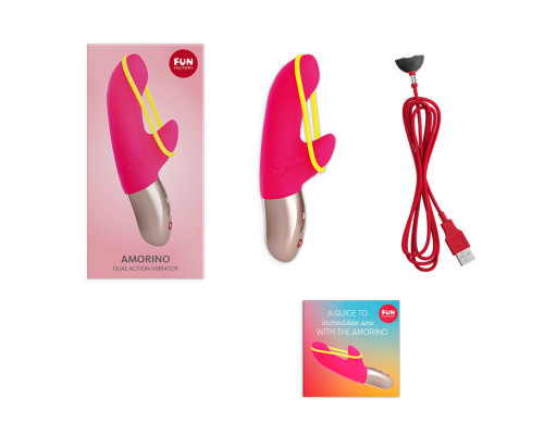 Мінівібратор-кролик зі стимулювальною стрічкою Fun Factory AMORINO pink/neon yellow, стрічка знімна