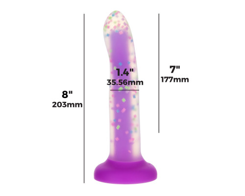Фалоімітатор, що світиться в темряві, ADDICTION Rave 8″, Glow in the Dark Dildo Purple Confetti, 20,3 см