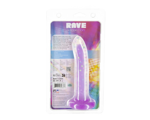 Фалоімітатор, що світиться в темряві, ADDICTION Rave 8″, Glow in the Dark Dildo Purple Confetti, 20,3 см
