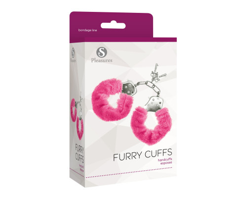 Наручники S Pleasures Furry Cuffs Pink з пухнастим оздобленням, 2 ключі в комплекті