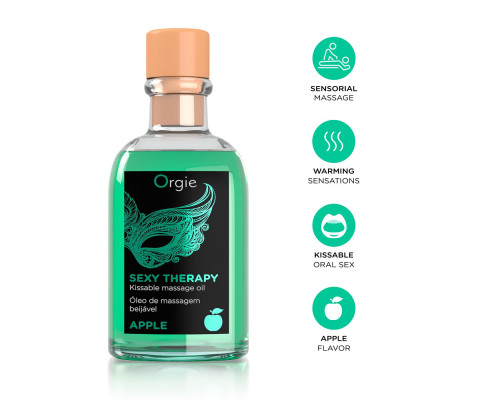 Набір для масажу Orgie – Sexy Therapy Apple (100 мл), їстівна розігрівальна олія + пір’їнка