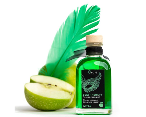 Набір для масажу Orgie – Sexy Therapy Apple (100 мл), їстівна розігрівальна олія + пір’їнка