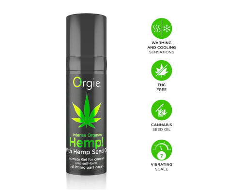 Збуджувальний гель для пар Orgie Hemp! Intense Orgasm, 15 мл, тепло-холод, ефект сильної вібрації