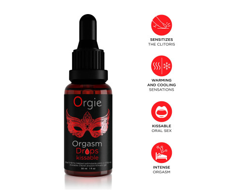 Збуджувальні краплі для клітора Orgie Orgasm Drops Kissable, 30 мл, тепло-холод, смак яблука