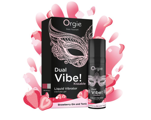 Рідкий вібратор Orgie Dual Vibe! Strawberry Gin & Tonic Kissable Liquid Vibrator, 15 мл