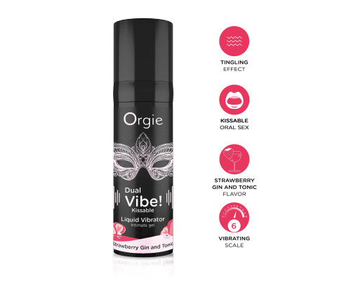 Рідкий вібратор Orgie Dual Vibe! Strawberry Gin & Tonic Kissable Liquid Vibrator, 15 мл