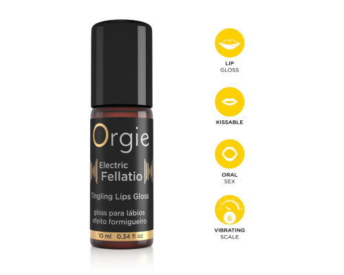 Блиск для губ з ефектом вібрації Orgie Electric Fellatio Lips Gloss, 10 мл, смак фруктового асорті