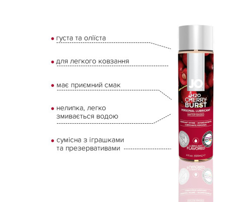 Змазка на водній основі JO H2O — Cherry Burst (120 мл) без цукру, рослинний гліцерин