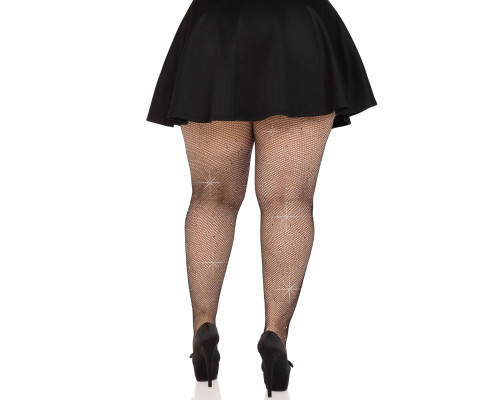 Колготки Leg Avenue Rhinestone micro net tights Plus size Black, дрібна сітка, стрази