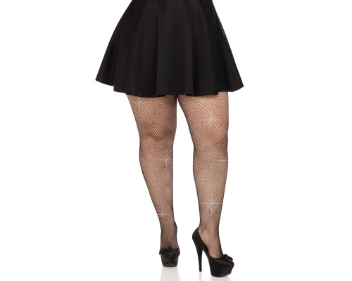 Колготки Leg Avenue Rhinestone micro net tights Plus size Black, дрібна сітка, стрази