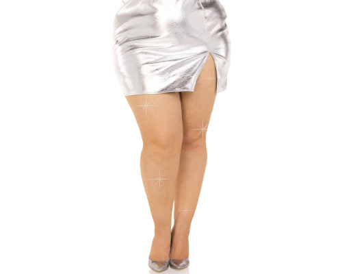 Колготки Leg Avenue Rhinestone micro net tights Plus size Caramel, дрібна сітка, стрази
