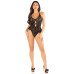Боді з відкритою спиною та рюшами на стегнах Leg Avenue Lace Floral Lace Halter Teddy One Size, Black