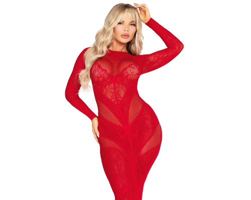 Сукня з довгим рукавом Leg Avenue Lace and Net Bodycon Gown One Size, Red