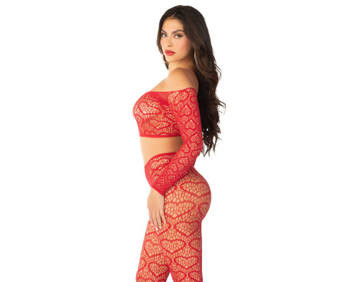 Комплект топ і легінси Leg Avenue Off The Shoulder, One Size, Red, довгий рукав