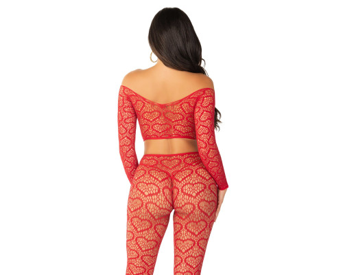 Комплект топ і легінси Leg Avenue Off The Shoulder, One Size, Red, довгий рукав