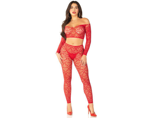 Комплект топ і легінси Leg Avenue Off The Shoulder, One Size, Red, довгий рукав