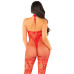 Бодістокінг з глибоким декольте Leg Avenue Seamless Net and Lace Lingerie Jumpsuit One Size, Red