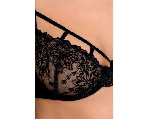 Комплект білизни Passion Exclusive HAYA SET L/XL, black, стрінги, ліф, пояс для панчіх