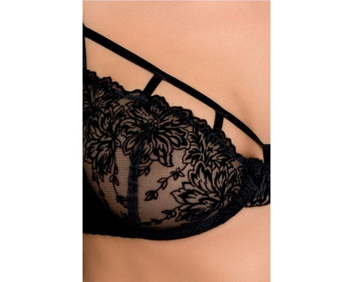 Комплект білизни Passion Exclusive HAYA SET L/XL, black, стрінги, ліф, пояс для панчіх