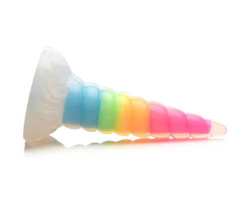 Фентезійний фалоімітатор Creature Cocks Luminescent Rainbow Silicone Dildo, світиться в темряві, 19,6 см
