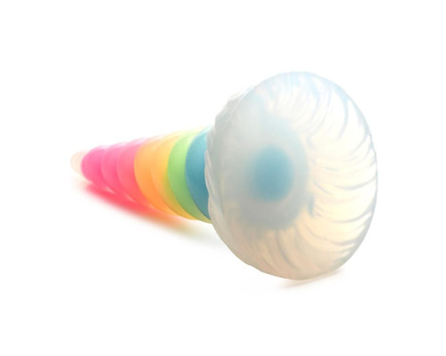 Фентезійний фалоімітатор Creature Cocks Luminescent Rainbow Silicone Dildo, світиться в темряві, 19,6 см