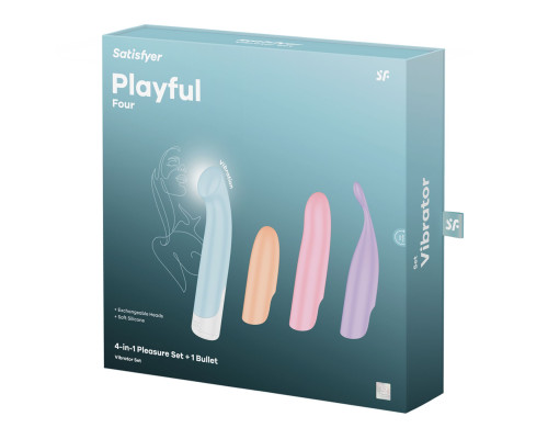 Набір 4-в-1 Satisfyer Playful Four, вібратор та 4 насадки, 12 режимів