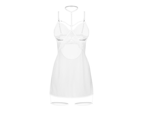 Бебі-дол Obsessive Arrowel White chemise L/XL, з декоративним чокером та гартерами