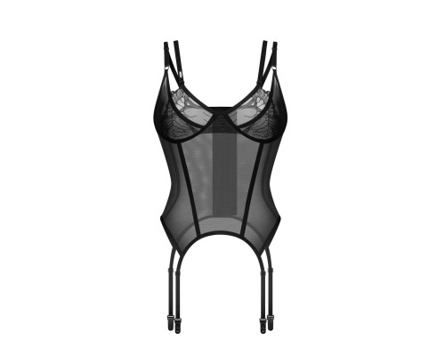 Корсет Obsessive Arrowel Black corset L/XL, з підв’язками для панчіх