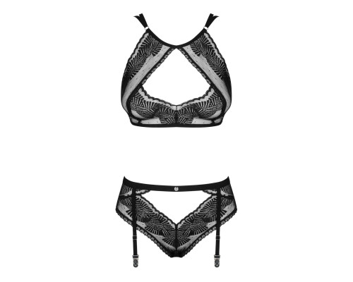 Комплект Obsessive Allastia 2-pcs set black L/XL, регульовані бретелі, багаторівнева застібка