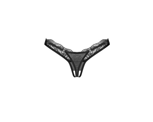 Трусики-стрінги з мереживом Obsessive Arrowel Black crotchless thong L/XL
