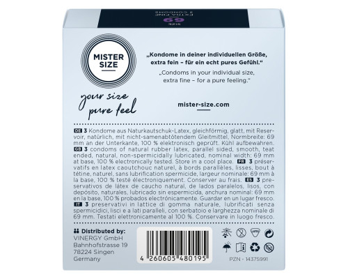 Розпродаж!!! Презервативи Mister Size - pure feel - 69 (3 condoms) (термін 04.2026)