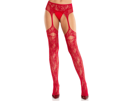 Колготки Leg Avenue Net Stockings with Attached Garter Belt One Size Red