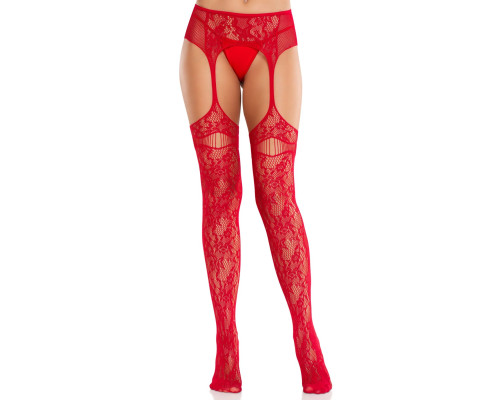 Колготки Leg Avenue Net Stockings with Attached Garter Belt One Size Red