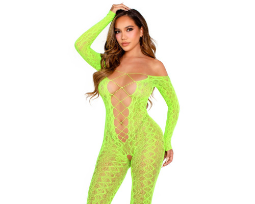 Бодістокінг Leg Avenue Crotchless Footless Lingerie Bodystocking One Size Neon Green