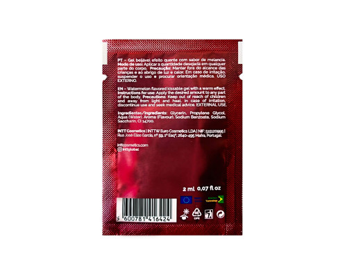 Пробник гелю для оральних пестощів з зігрівальним ефектом INTT Lick Me Kissable Gel Watermelon 2 мл