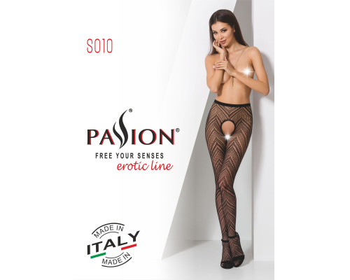 Еротичні колготки-бодістокінг Passion S010 white, з доступом, геометричний малюнок