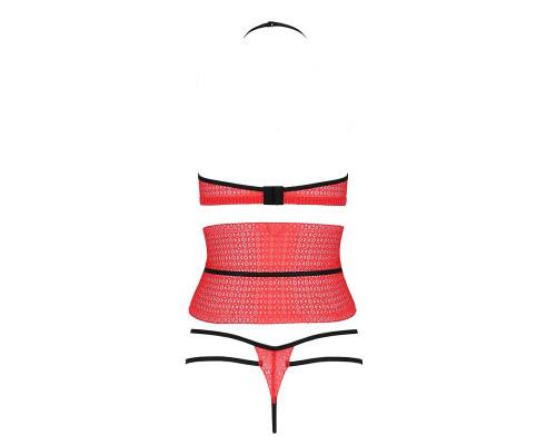 Комплект белья AKITA SET red XXL/XXXL - Passion Exclusive: широкий пояс, лиф, стринги